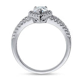 Rhodium Plated Sterling Silver Halo Promise Engagement Split Shank Ring Made with Swarovski Zirconia Pear Cut