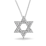 Hanukkah Pave Cubic Zirconia CZ Magen Intertwined Jewish Star Of David Pendant Necklace For Women 925 Sterling Silver