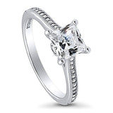 Rhodium Plated Sterling Silver Princess Cut Cubic Zirconia CZ Solitaire Promise Engagement Ring