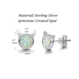 Sterling Silver Cat Stud Earrings Opal Cute Animal  Fine Jewelry for Women Girls