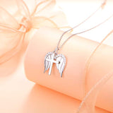 925 Sterling Silver Guardian Angel Wings Cross Pendant Necklace for Women