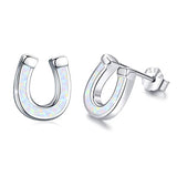 Silver  Horseshoe Opal Stud Earrings