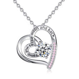 Heart Sterling Silver Necklace for Women CZ Heart Pendant I Love You to The Moon and Back Necklaces