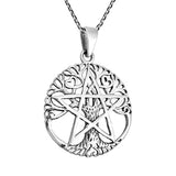 Tree of Life with Pentagram 925 Sterling Silver Pendant Necklace