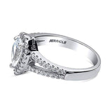 Rhodium Plated Sterling Silver Halo Promise Engagement Split Shank Ring Made with Swarovski Zirconia Pear Cut