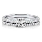 Rhodium Plated Sterling Silver Cushion Cut Cubic Zirconia CZ Solitaire Engagement Wedding Ring Set