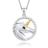 S925 Sterling Silver Roundness Unicorn Pendant Necklace Jewelry for Women Girls