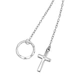 Elegantly Unique Cross Slide Through .925 Sterling Silver Lariat Necklace