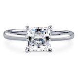 Rhodium Plated Sterling Silver Princess Cut Cubic Zirconia CZ Solitaire Promise Engagement Ring