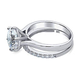 Rhodium Plated Sterling Silver Round Cubic Zirconia CZ Solitaire Engagement Wedding Ring Set