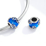 925 Sterling Silver  Beads Charm Jewelry Blue Round Design Vine Pattern Precious Jewelry For Women