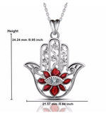 Exquisite Red Pink Crystal Flower Palm 925 Sterling Silver Pendant Necklace Fine Jewelry for Women's Fashion