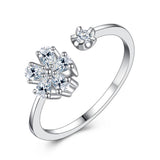 Sun Flower Crystal Zircon Open Ring S925 Sterling Silver Ring Fashion wild