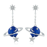 925 Sterling Silver Mystery Planet Moon Star Drop Earrings for Women Fashion Jewelry