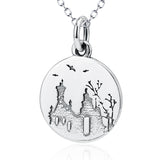 Castle Necklace Rhodium Plating Fashion Jewelry, S925 Silver Jewelry, Pendant Necklace