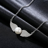 Angel Wings Freshwater Pearl Pendant Sterling Silver Ladies Necklace