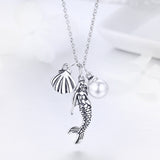 S925 sterling silver mermaid legend pendant necklace oxidized shell pearl necklace