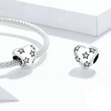 925 Sterling Silver Beautiful Stars With Heart Charm Fashion Jewelry For Gift