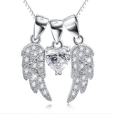 Cubic Zirconia The Wings Of A Angel And Heart Shape Necklace Shining 925 Sterling Silver