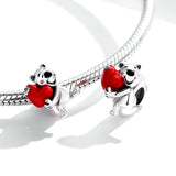 925 Sterling Silver Cute Bear with Heart Beads Charm For DIY Bracelet  Fashion Jewelry For Gift