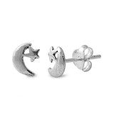 Silver  Moon & Star Stud Earrings