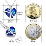 Sterling Silver Blue Heart Rose Flower Necklaces for Women with Swarovski Crystals, Jewelry Gift for Wife Girlfriend