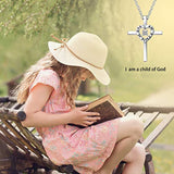 Sterling Silver Cross Pendant Necklace Gift for Girls Kids Religious Jewelry-I am a Child of God Dancing Cross Pendant