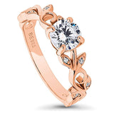 Rose Gold Plated Sterling Silver Round Cubic Zirconia CZ Solitaire Leaf Filigree Promise Engagement Ring