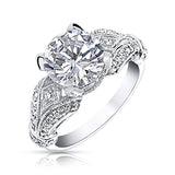 3CT Antique Style Round Brilliant Solitaire 925 Sterling Silver Micropave Filigree AAA CZ Engagement Ring For Women