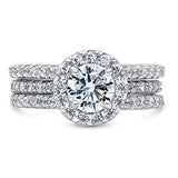 Rhodium Plated Sterling Silver Round Cubic Zirconia CZ Halo Engagement Wedding Insert Ring Set