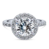 Rhodium Plated Sterling Silver Round Cubic Zirconia CZ Statement Halo Engagement Ring