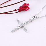 14K White Gold Cross CZ Pendant Necklace For Women