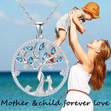 Mother Daughter Necklace for Woman 925 Sterling Silver Blue Tree of Life Round Pendant Jewelry Gifts for Mom Daughter Girls