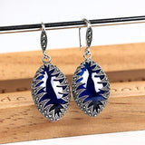 925 Sterling Silver Crystal Synthetic Corundum Retro Leaf Teardrop Hook Earrings