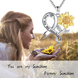 Sterling Silver Sunflower Necklace - You Are My Sunshine Pendant Sunflower Wedding Party Holiday Jewelry Gifts for Women Sunflower Lovers