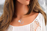 S925 Sterling Silver Lucky Horseshoe Love Heart Pendant Necklace with 4 Leaf Pendant Jewelry