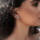 925 Sterling Silver  Blue Opal Stud Earrings Cubic Zirconia Danity Fine Jewelry for Women Girls