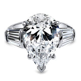 Rhodium Plated Sterling Silver Pear Cut Cubic Zirconia CZ Statement  Anniversary Engagement Ring