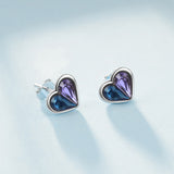 Blue Purple Gemstone Asymmetry Earrings Crystal Loving Heart Earrings