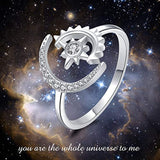 Sterling Silver Moon Sun Ring for Women Girls Crescent Moon&Star Adjustable Wrap Open Ring