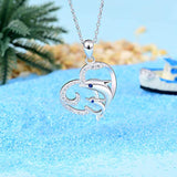 Happy Dolphins Jewelry Sterling Silver Good Luck  Dolphins Pendant Necklace for Christmas Birthday Gift for Women Girl