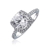 3CT Square Cushion Cut AAA CZ Cubic Zirconia Halo Statement Engagement Ring Thin Pave Band 925 Sterling Silver