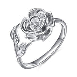 Rose Flower Ring for Women S925 Sterling Silver Adjustable Wrap Open Ring