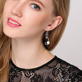 Women's 925 Sterling Silver 9MM Pearl Elegant Floral Vine Bridal Feast Pierced Dangle Earrings