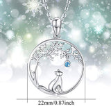 Cat Necklace Tree of Life Necklace 925 Sterling Blue Cubic Zirconia of Cat Round Pendant Necklace Cat Jewelry for Women Mom