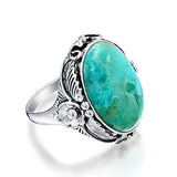 Native American Style Leaf Large Oval Gemstone Boho Stabilized Turquoise Moonstone Statement Ring