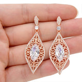 Women's 925 Sterling Silver Marquise Shaped CZ Art Deco Vine Bridal Chandelier Drop Earrings