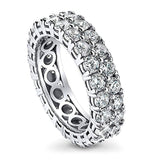 Rhodium Plated Sterling Silver Cubic Zirconia CZ Anniversary Wedding Eternity Band Ring