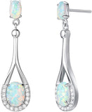 Sterling Silver White Opal Drop Earrings  Cubic Zirconia  Fire Opal Fine Jewelry for Women