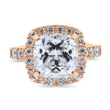 Rose Gold Plated Sterling Silver Cushion Cut Cubic Zirconia CZ Statement Halo Cocktail Fashion Right Hand Ring